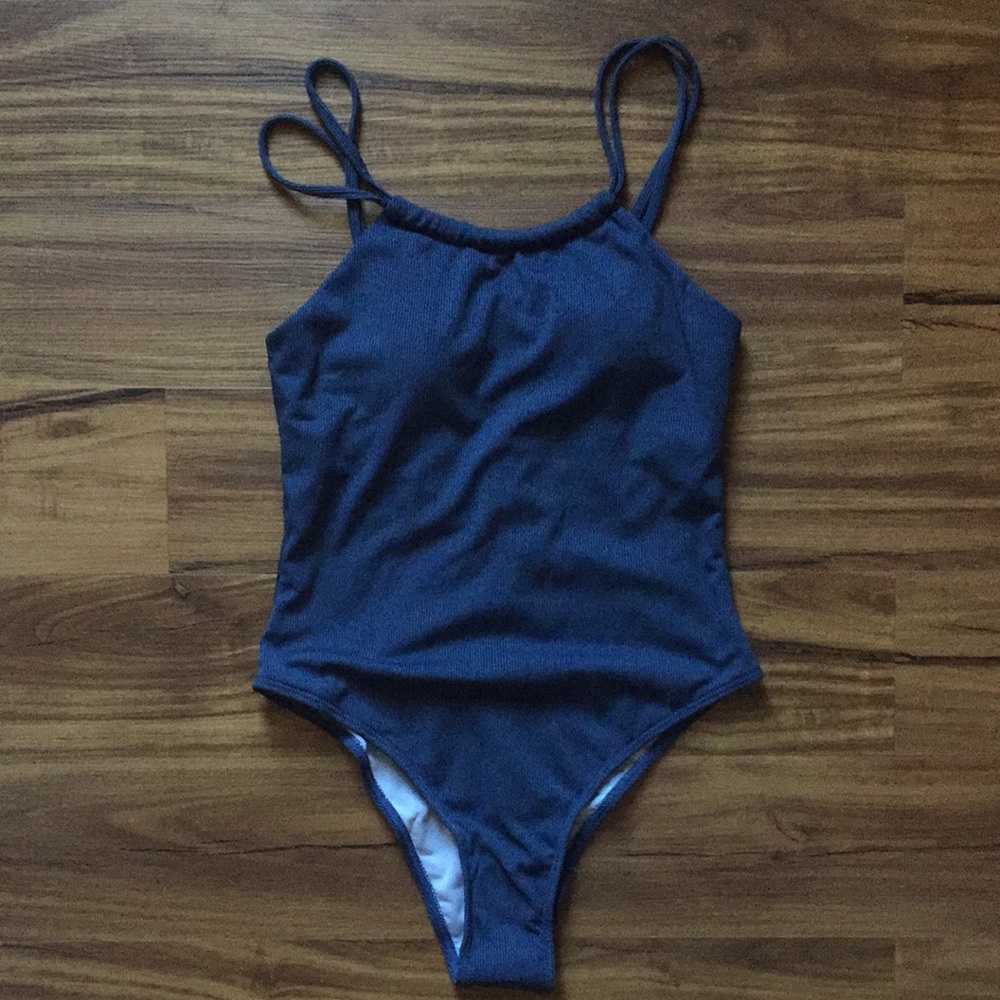 Ribbed navy one piece